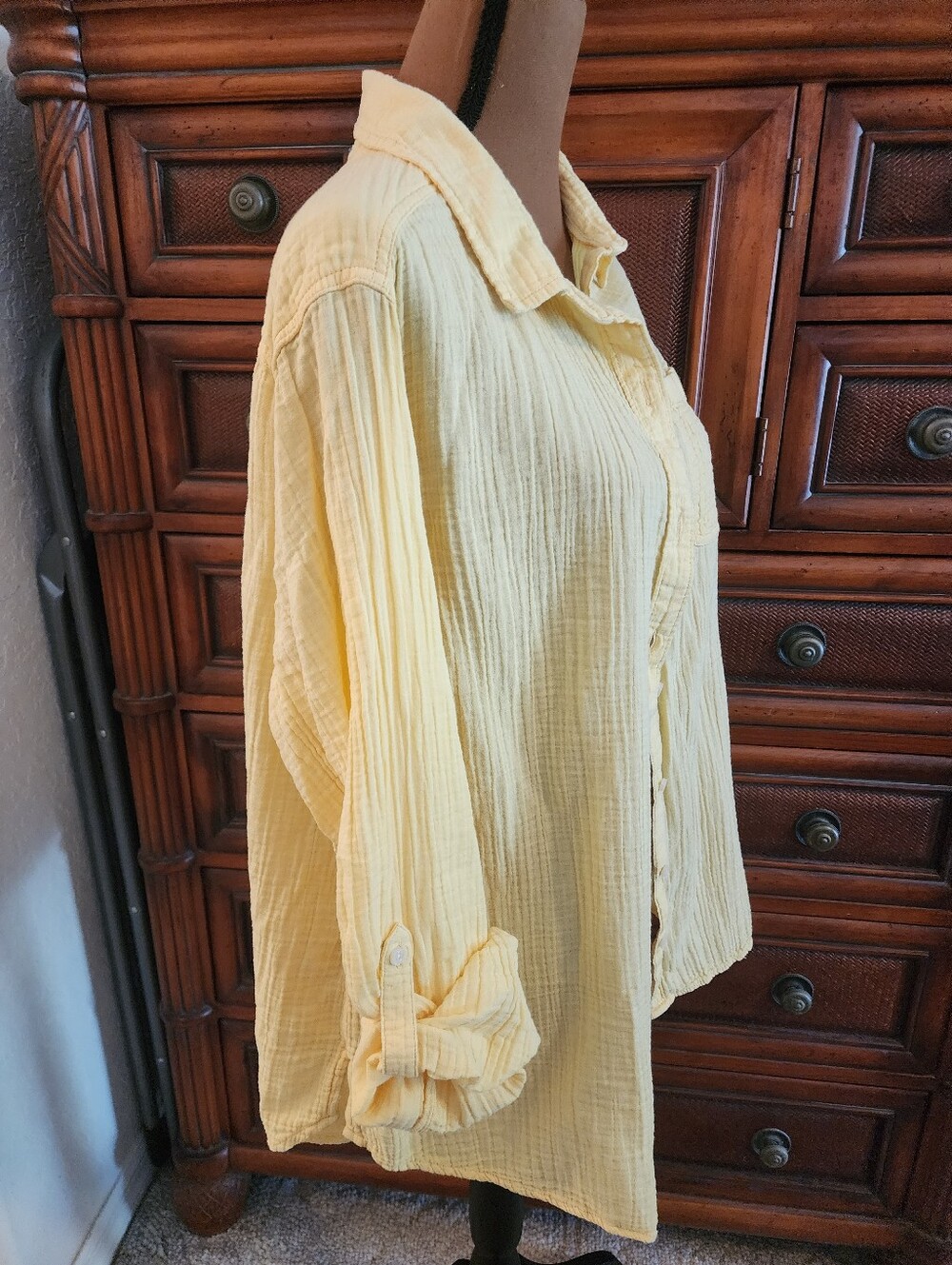 Butter Mom Yellow Beachy Gauzy Cotton Button-Up Shirt